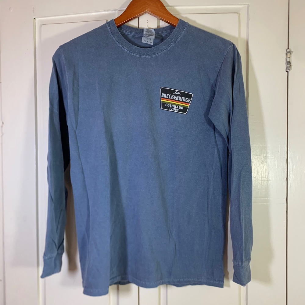 Breckenridge Colorado Long Sleeve Graphic Tee Blue Small Gildan Gorpcore Casual